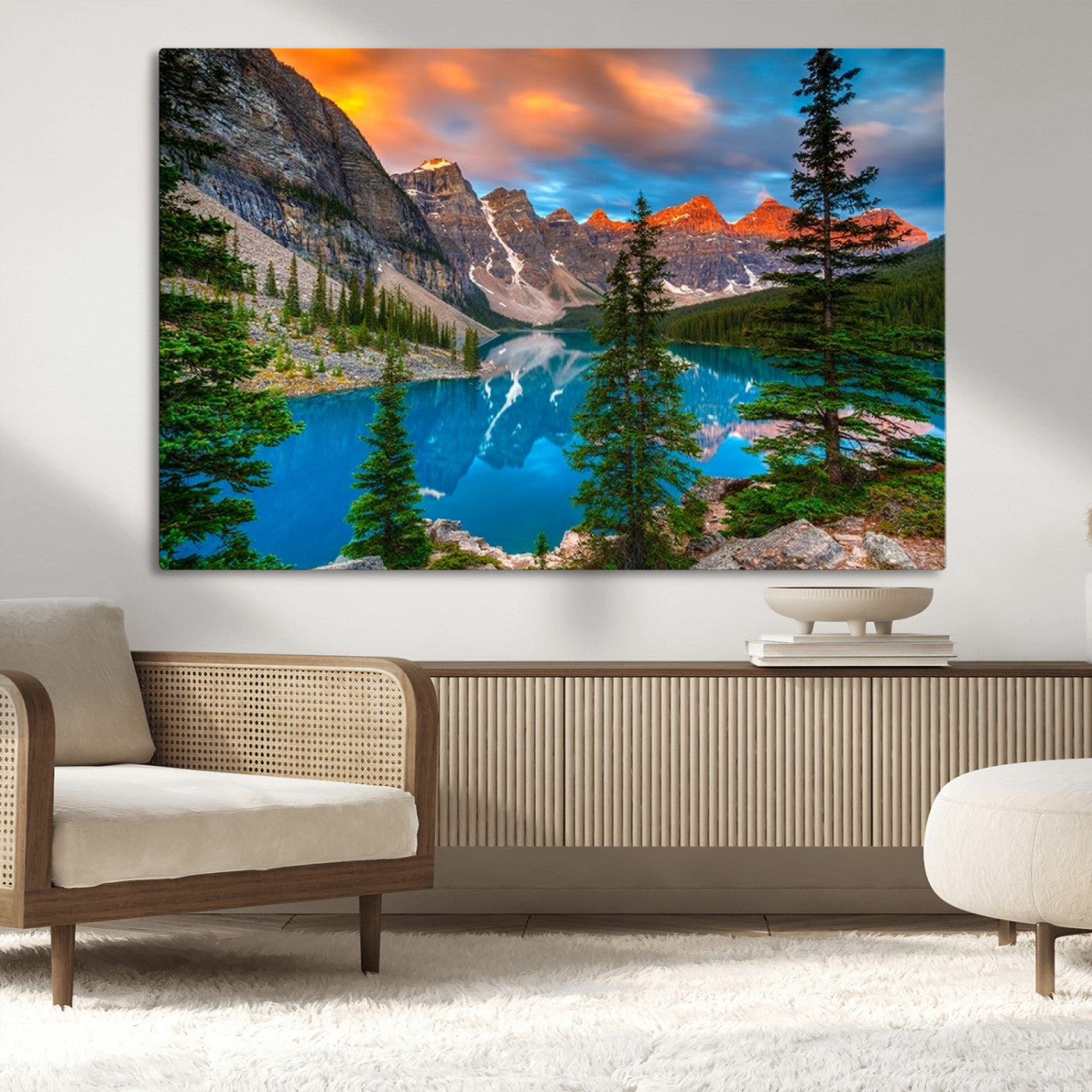 MGV-CV-36X24 - Canadian Rockies Moraine Lake Wall Art Canvas Print, Pine Trees Mountain Spring Canvas Print