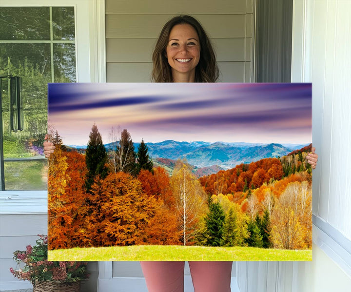 Autumn Forest Mountain Wall Art Canvas Print | Colorful Giclee Forest Canvas Print | Scenic Landscape Art for Living Room Decor Art Print
