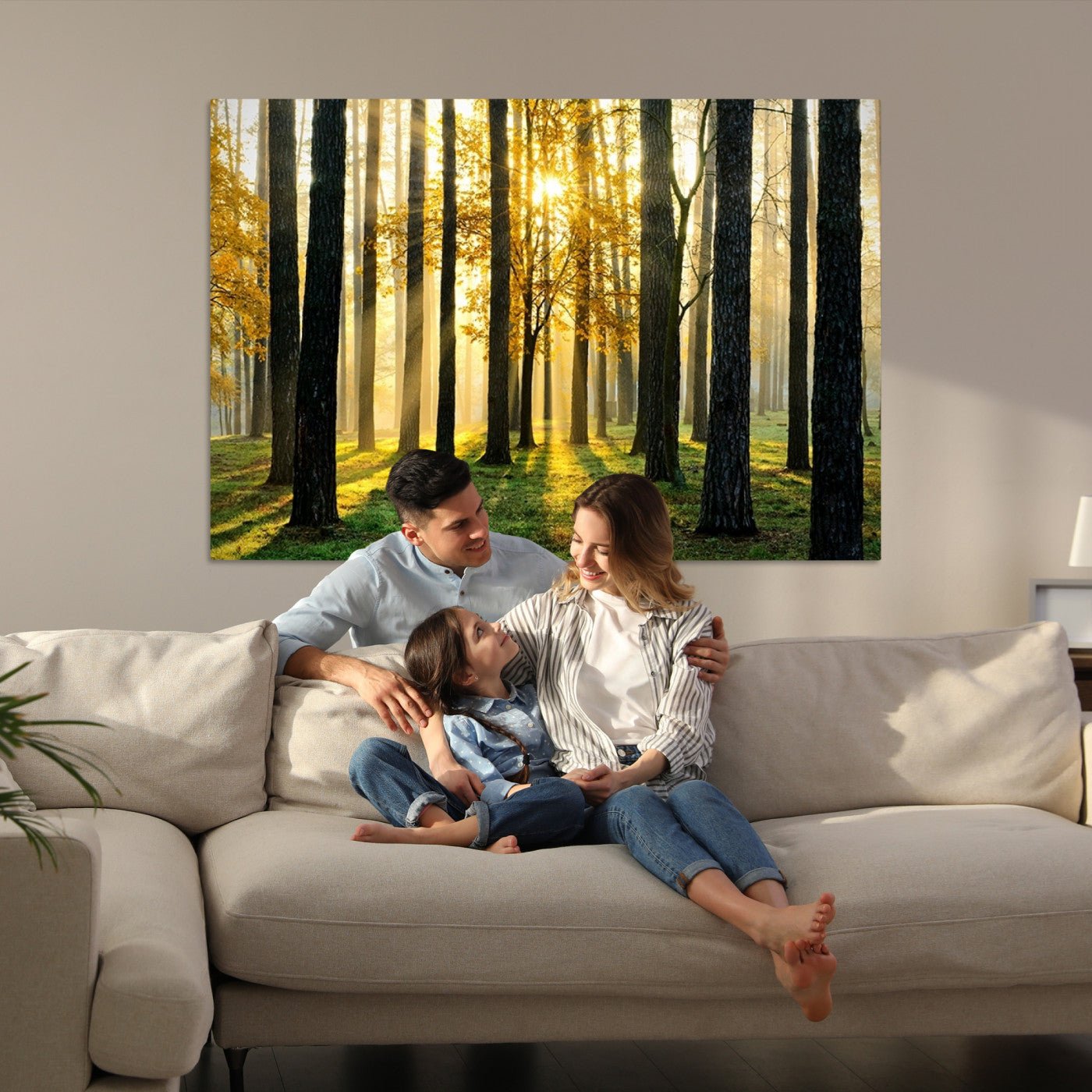 60024-MGV-CV-36X24-Sunlit Forest Wall Art Canvas Print - Large Framed Woodland Wall Art for Home or Office Decor, Rustic Nature Scene with Golden Light