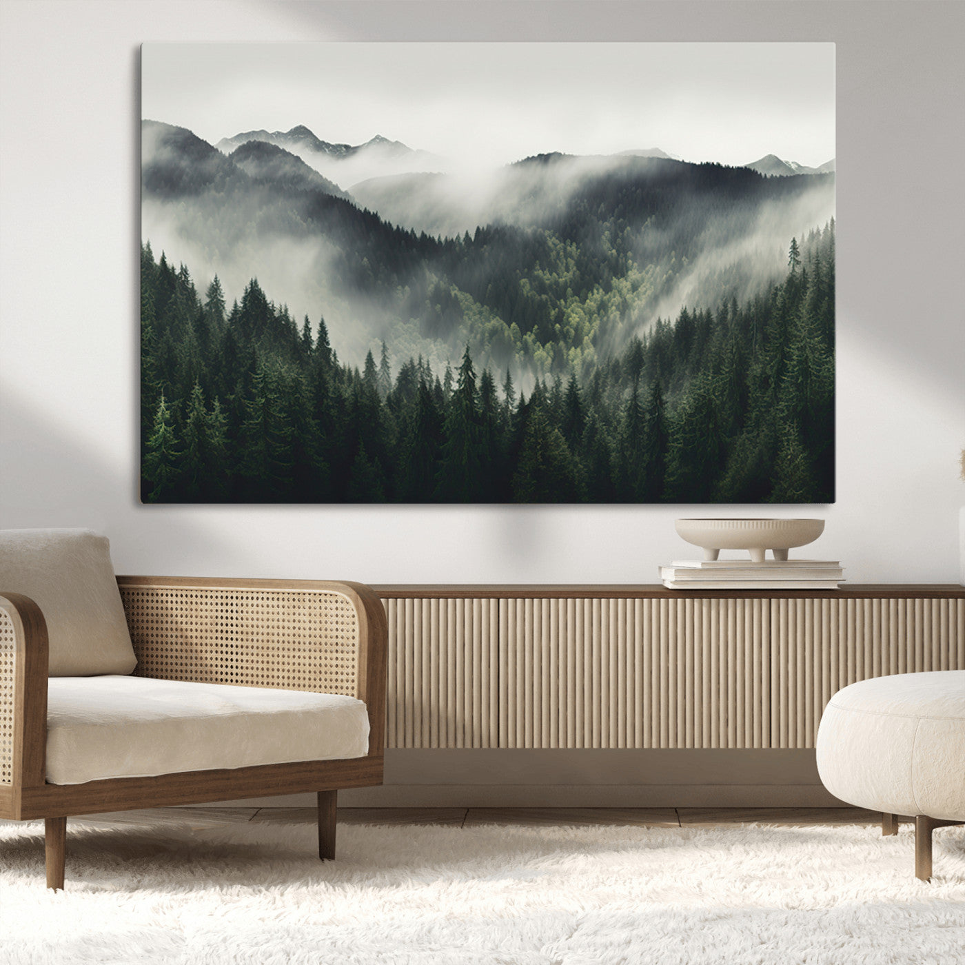 MGV-CV-36X24 - Misty Forest Canvas Print Wall Art Premium Canvas Print a Foggy and Serene Atmosphere