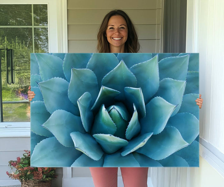 The Large Agave Succulent Canvas Wall Art is displayed on the wall.