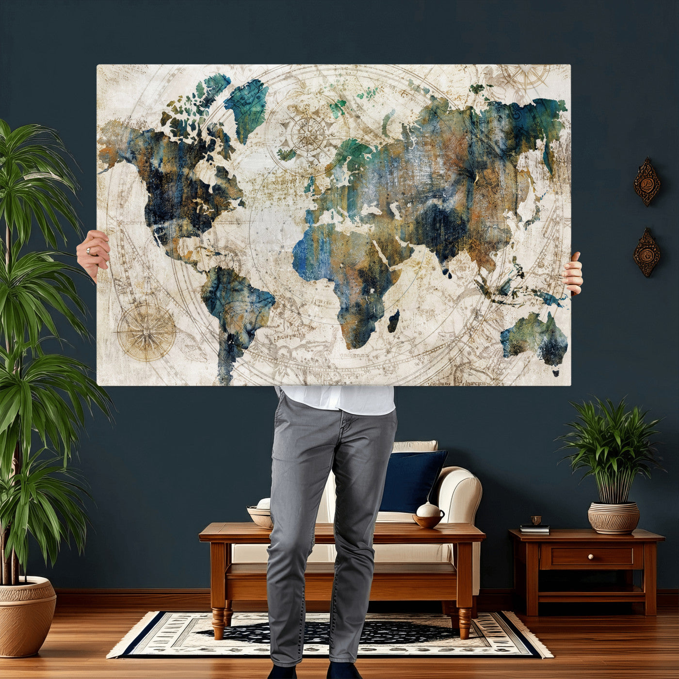 36972-MGV-CV-36X24 - Grunge Abstract World Map Art Print Canvas Print for Office Decor