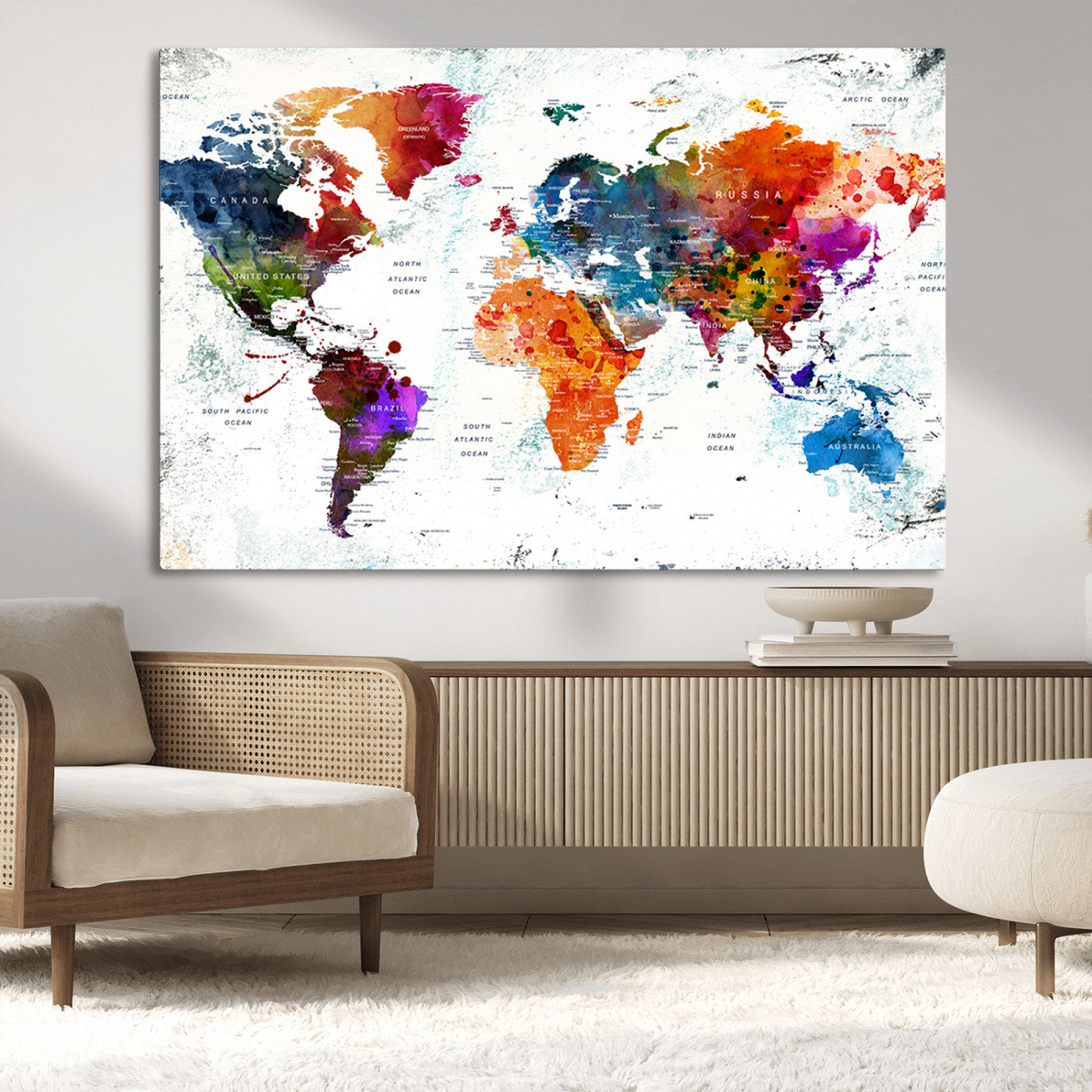 MGV-CV-36X24 - Push Pin World Map Canvas Print – Framed Wall Art for Couples to Track Their Travels – Anniversary