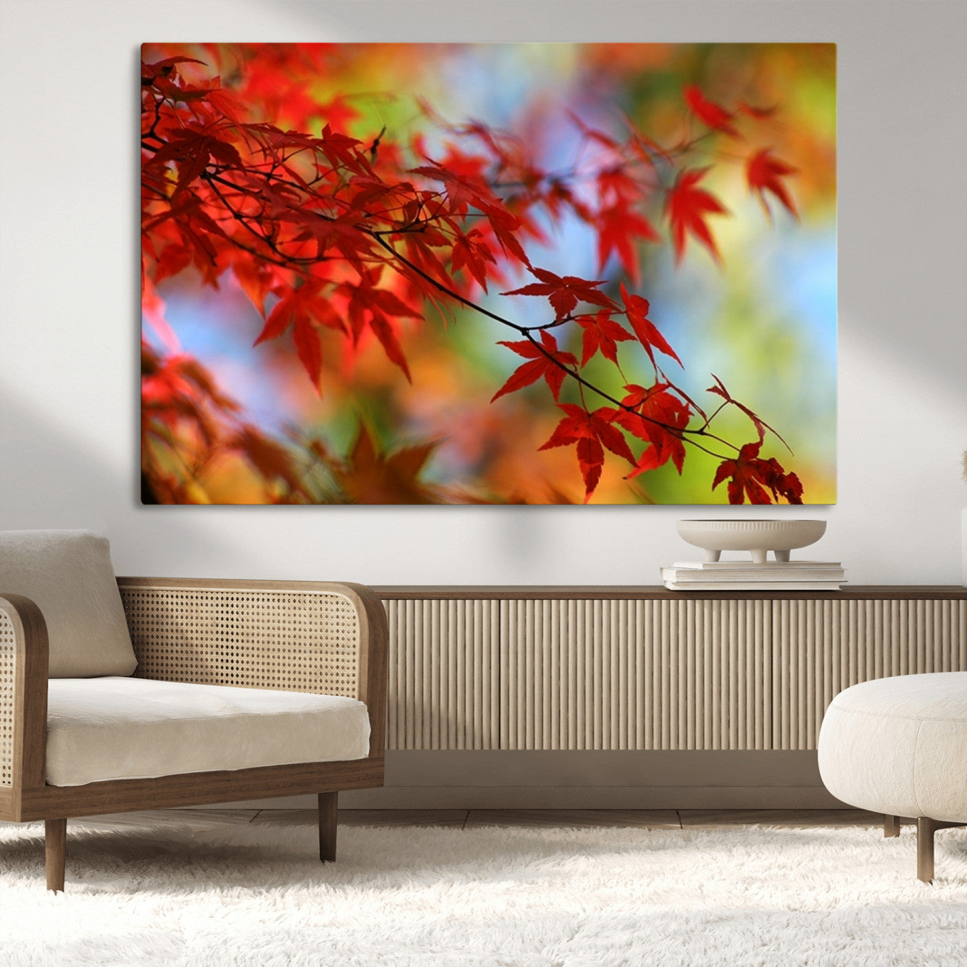MGV-CV-36X24 - Red Leaves Autumn Forest Wall Art Canvas, Red Leaves Autumn Forest Canvas Print