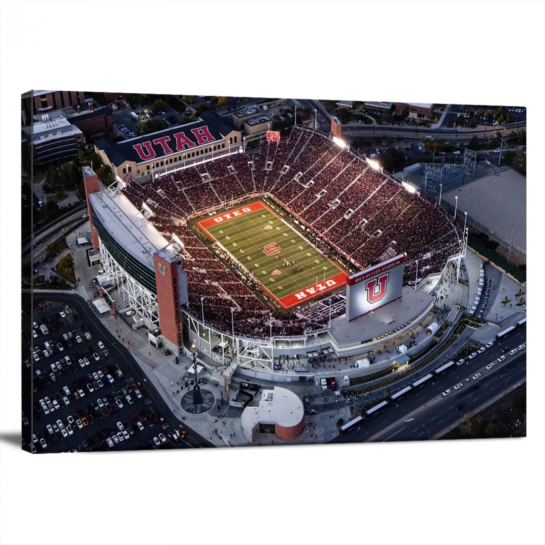 Utah Utes Football Team Print - Salt Lake City Rice-Eccles Stadium Wall Art Canvas Print