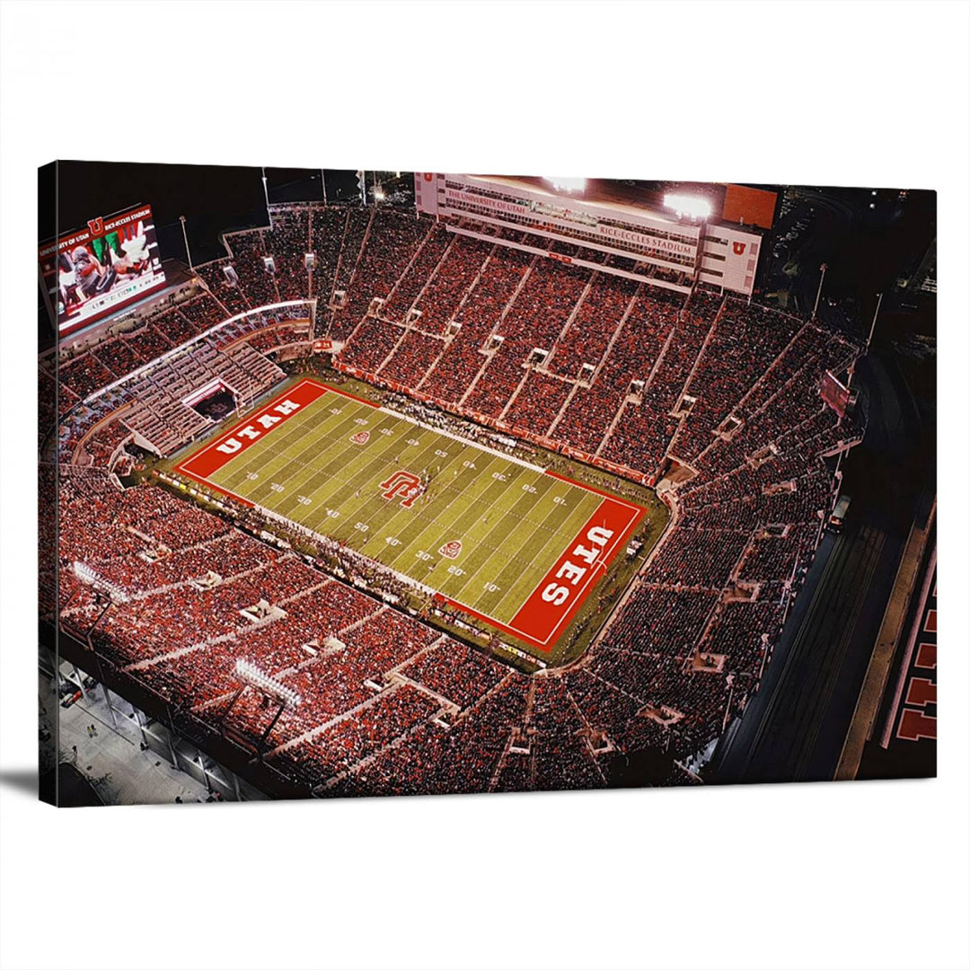 Utah Utes Football Team Print - Salt Lake City Rice-Eccles Stadium Wall Art Canvas Print