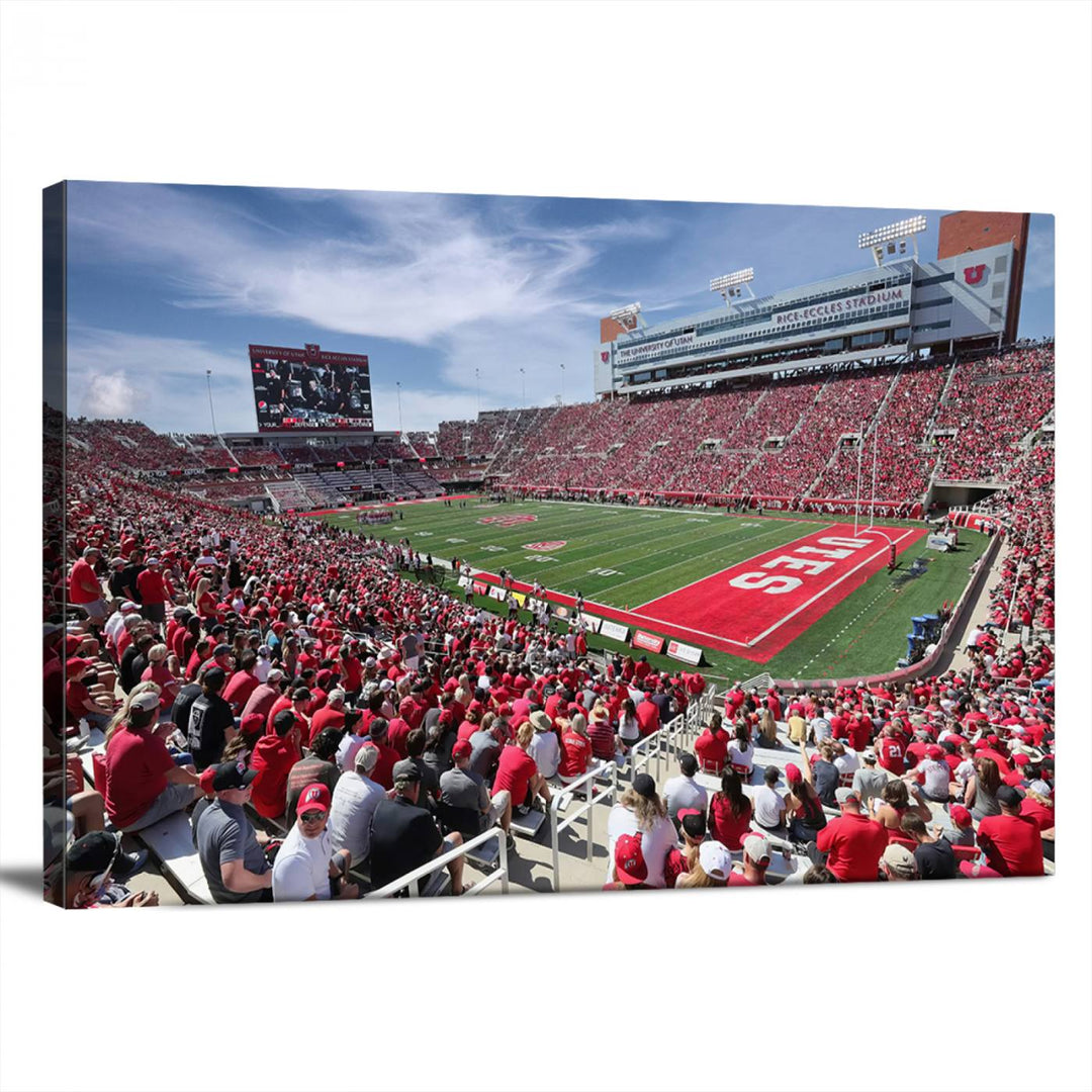 Utah Utes Football Team Print - Salt Lake City Rice-Eccles Stadium Wall Art Canvas Print