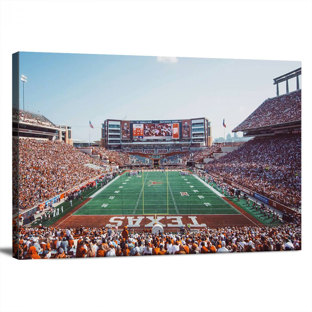 University of Texas Longhorns Football Team Print - Austin Darrell K Royal-Texas Memorial Stadium at Campbell-Williams Field Wall Art Canvas Print