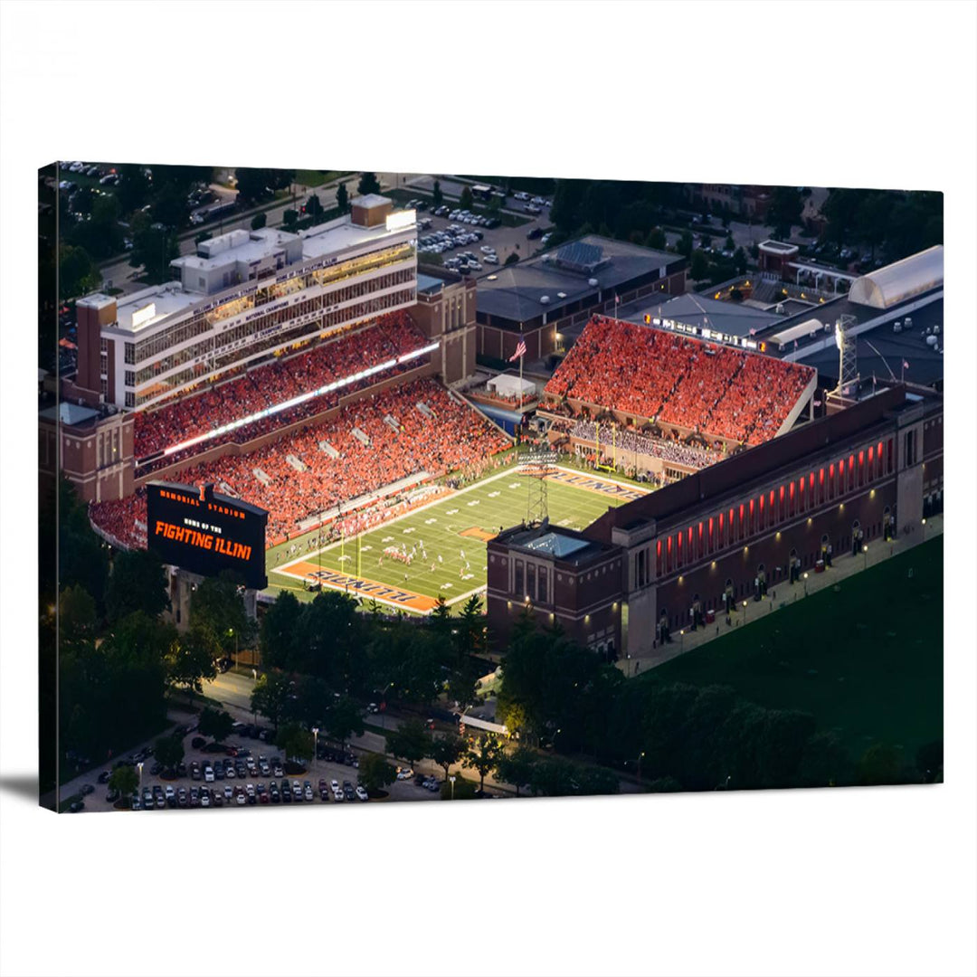 University of Illinois Fighting Illini Football Team Print - Champaign Illinois Memorial Stadium Wall Art Canvas Print