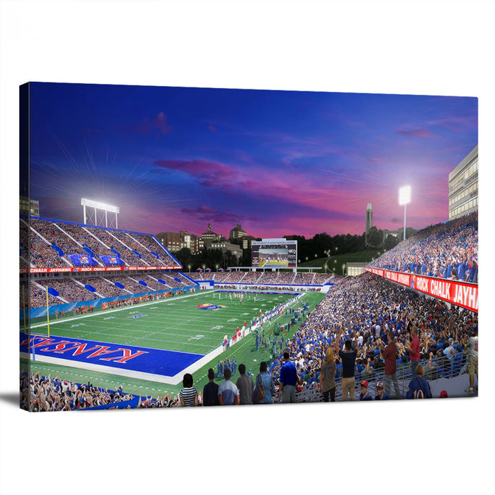 University of Kansas Jayhawks Football Team Print - Lawrence Kansas Memorial Stadium Wall Art Canvas Print