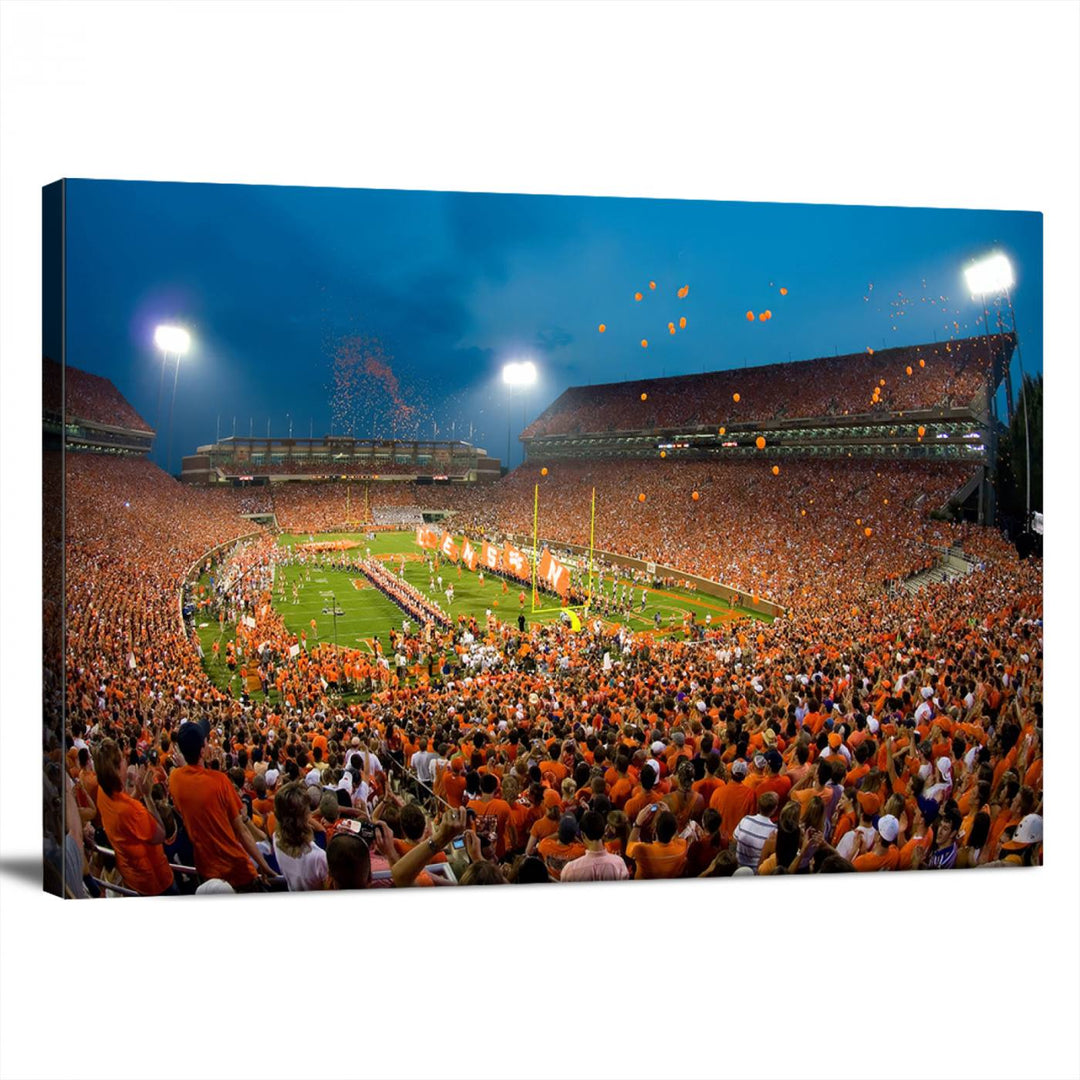 Clemson University Tigers Football Team Print - Clemson Memorial Stadium Wall Art Canvas Print