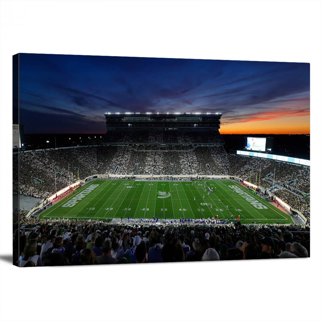 Michigan State Spartans Football Team Print - East Lansing Spartan Stadium Wall Art Canvas Print