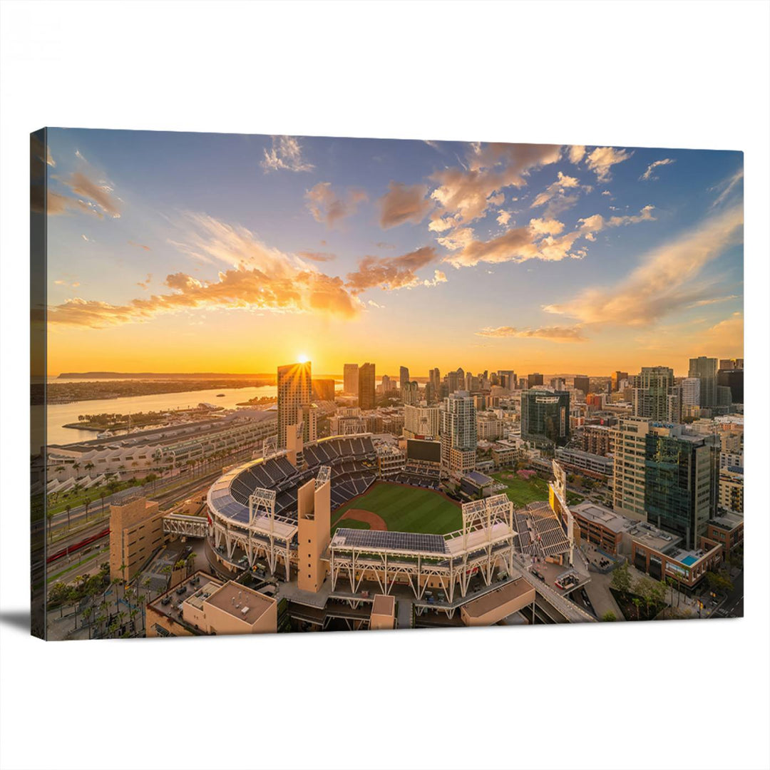 Petco Park Sunset Triple Canvas Wall Art - San Diego Cityscape and MLB Game - Home of the San Diego Padres