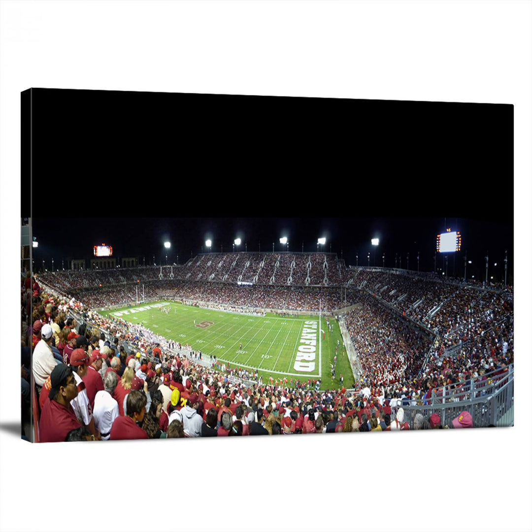 This Stanford University Cardinal Football Team canvas print, depicting fans in red filling Stanford Stadium at night, is perfect.