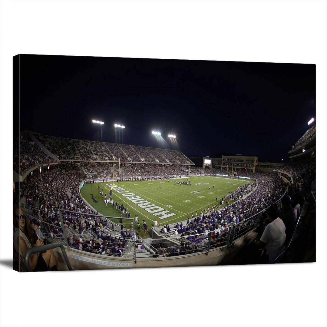 TCU Horned Frogs Football Team Print - Fort Worth Amon G. Carter Stadium Wall Art Canvas Print.