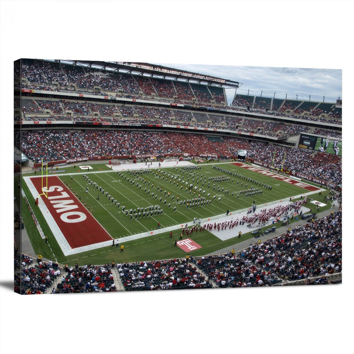 Aerial view wall art of Lincoln Financial Field during a Temple Owls game.