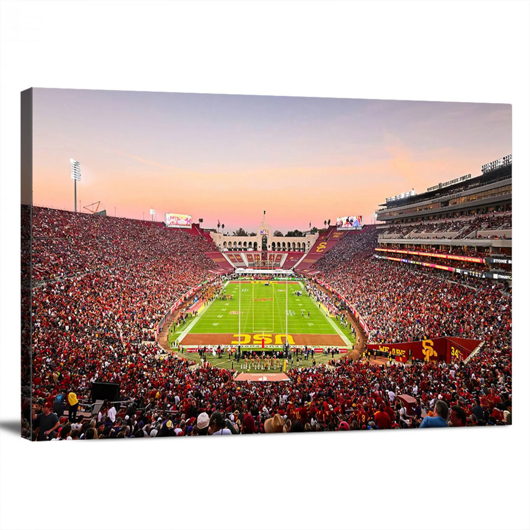 The University of Southern California USC Trojans Football Team Print - Los Angeles Memorial Coliseum Stadium Wall Art Canvas Print