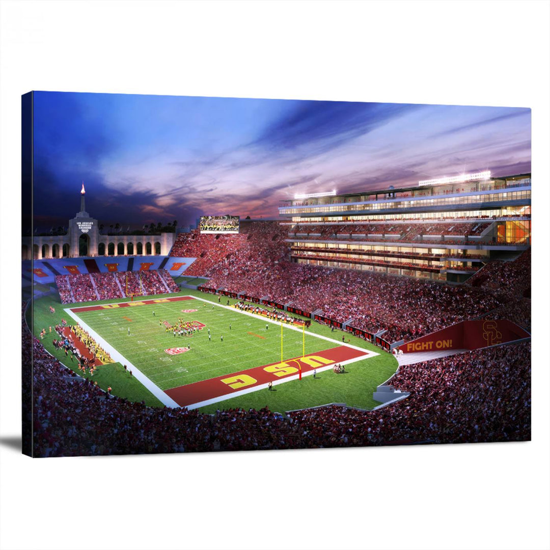 The University of Southern California USC Trojans Football Team Print - Los Angeles Memorial Coliseum Stadium Wall Art Canvas Print