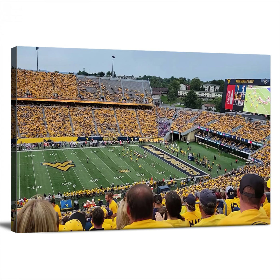 A Puskar Stadium canvas print decorates the modern living room shelf.