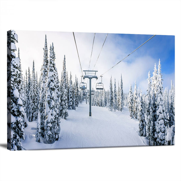 Winter Ski Lift Landscape Wall Art | Snowy Mountain Adventure | Framed and Ready to Hang | Perfect for Cabin Wall Art, Farmhouse Decor