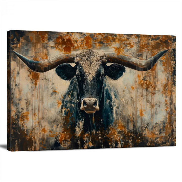 Abstract Longhorn Bull Wall Art | Rustic Western Wall Decor | Framed and Ready to Hang | Ideal for Farmhouse, Lodge, and Barn Decor