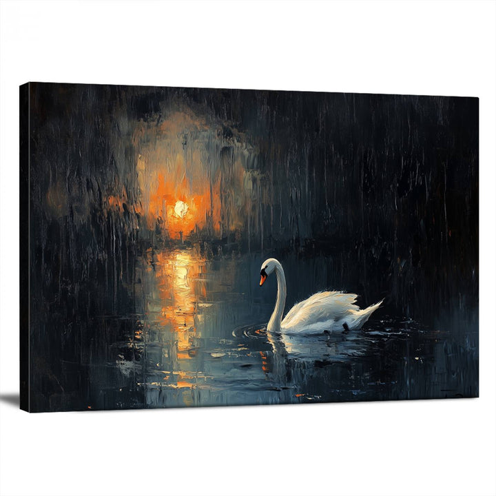 Abstract Swan on Water Wall Art Canvas Print - Elegant Nature Scene for Modern Home Decor