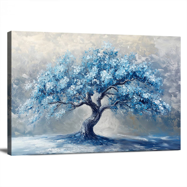 Serene Abstract Blue Tree Wall Art | Canvas Print of a Majestic Tree in Blue Hues | Perfect for Farmhouse, Coastal, and Modern Decor