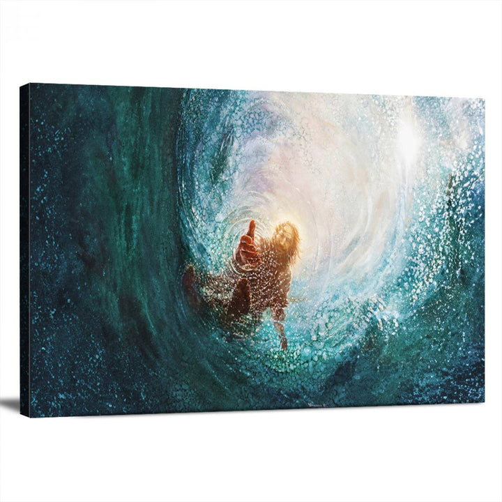 Powerful Jesus Canvas Print - Hand of Salvation, Inspirational Wall Art - Framed, Ready to Hang for Home or Religious Spaces