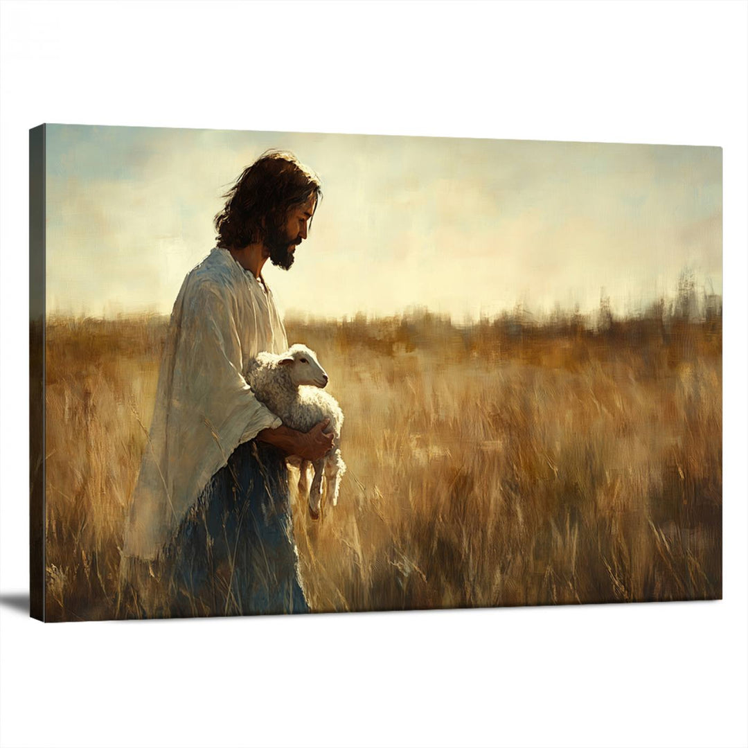 Jesus the Good Shepherd Wall Art Canvas Print - Inspirational Christian Religious Print for Prayer Room Decor