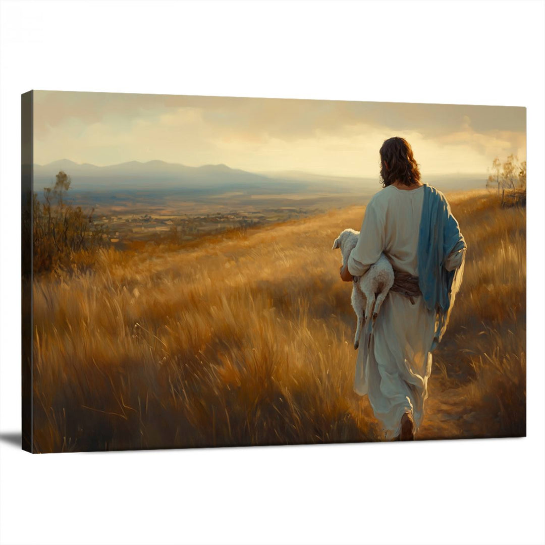 Jesus the Good Shepherd Wall Art Canvas Print - Inspirational Christian Religious Print for Prayer Room Decor