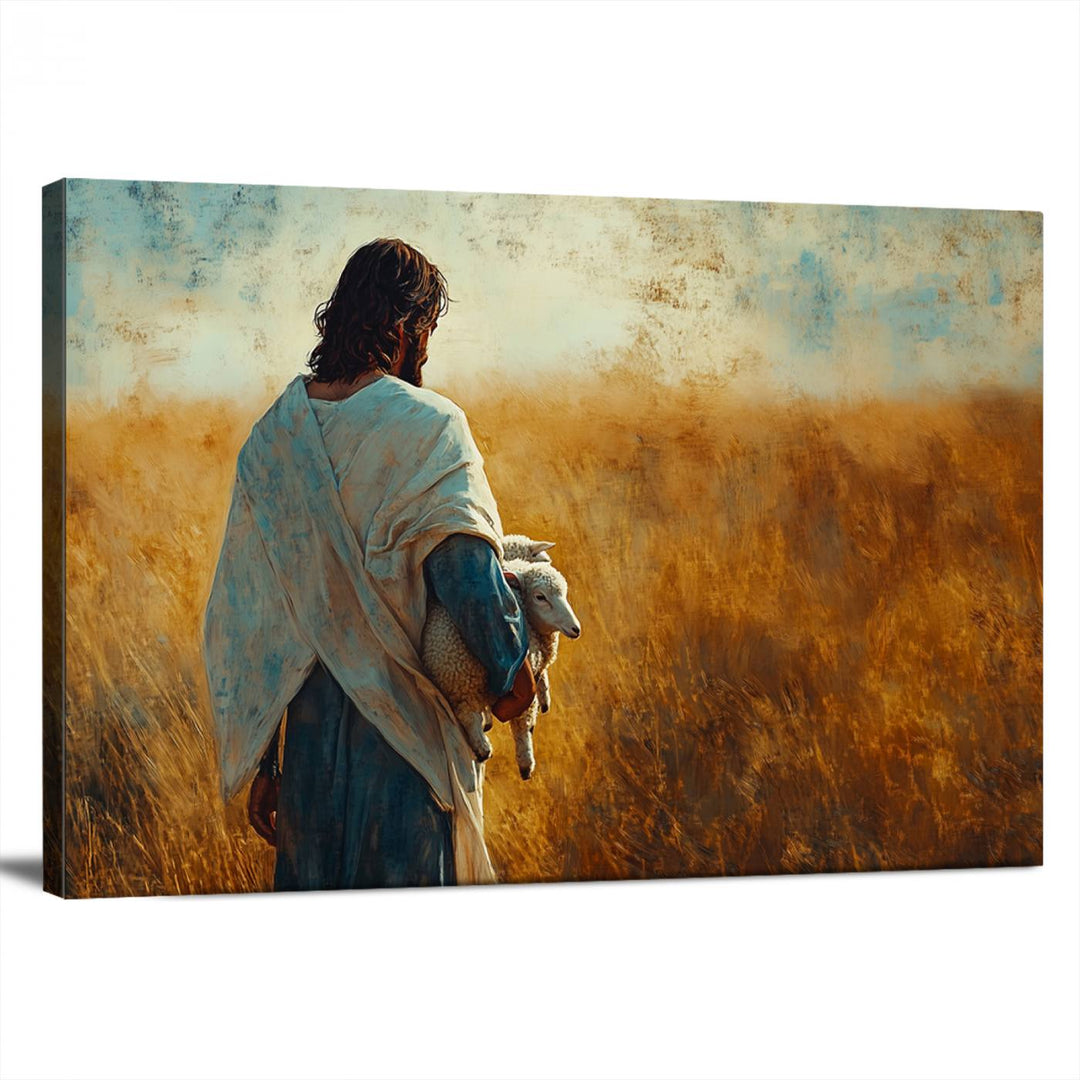 Jesus the Good Shepherd Wall Art Canvas Print - Inspirational Christian Religious Print for Prayer Room Decor