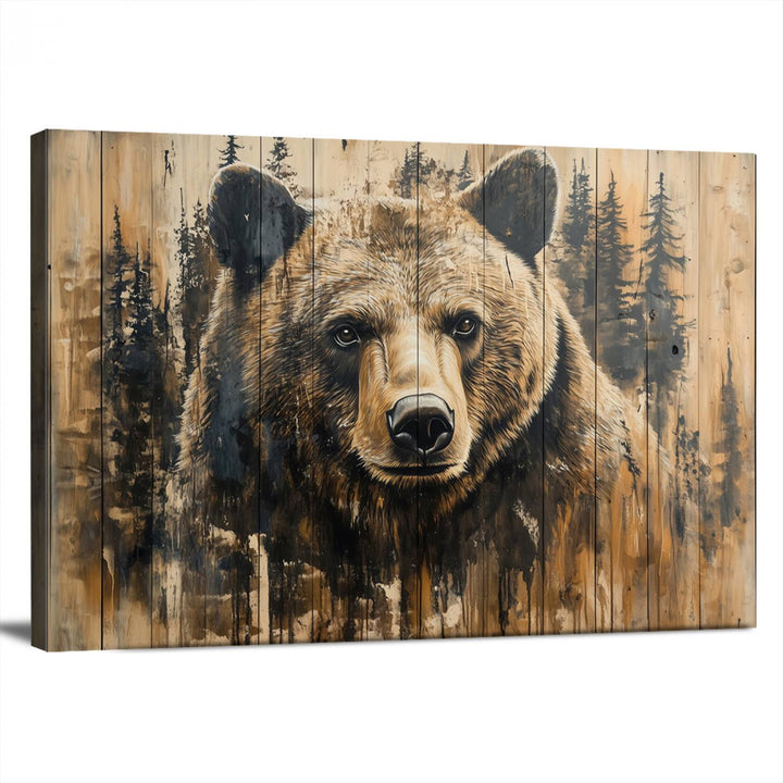 Rustic Bear Wall Art Canvas Print | Framed & Ready to Hang | Rustic Animal Artwork for Living Room, Office, Cabin, or Nature-Inspired Décor