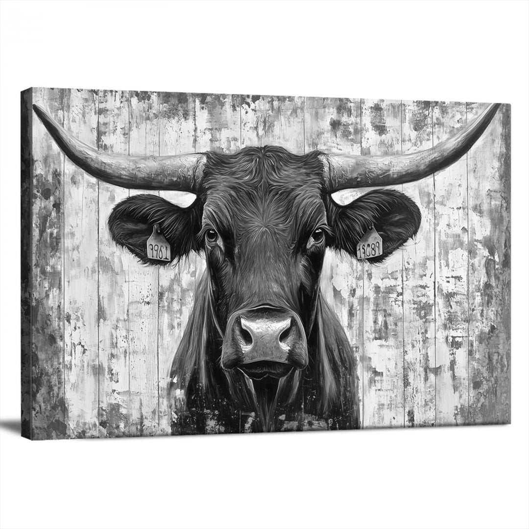 Abstract Longhorn Bull Wall Art Canvas Print - Rustic Texas Western Cow Artwork