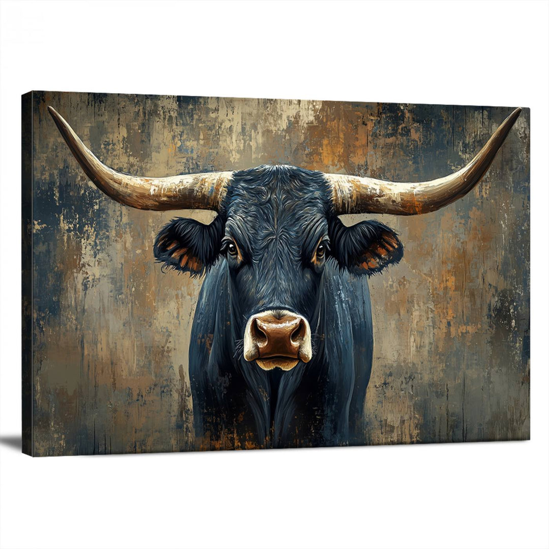 Abstract Cow Longhorn Bull Wall Art Canvas Print - Rustic Texas Western Cattle Artwork