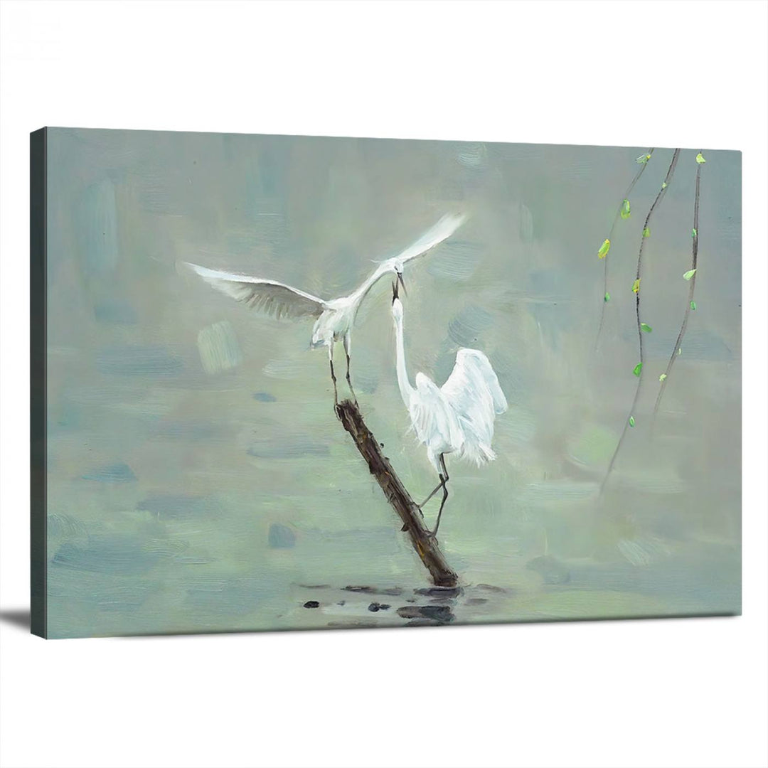 Elegant White Herons on Calm Waters | Coastal Wall Art for Nature-Inspired Decor | Serene Triptych Canvas Print | Ready to Hang Bird-Themed Art for Home Decor