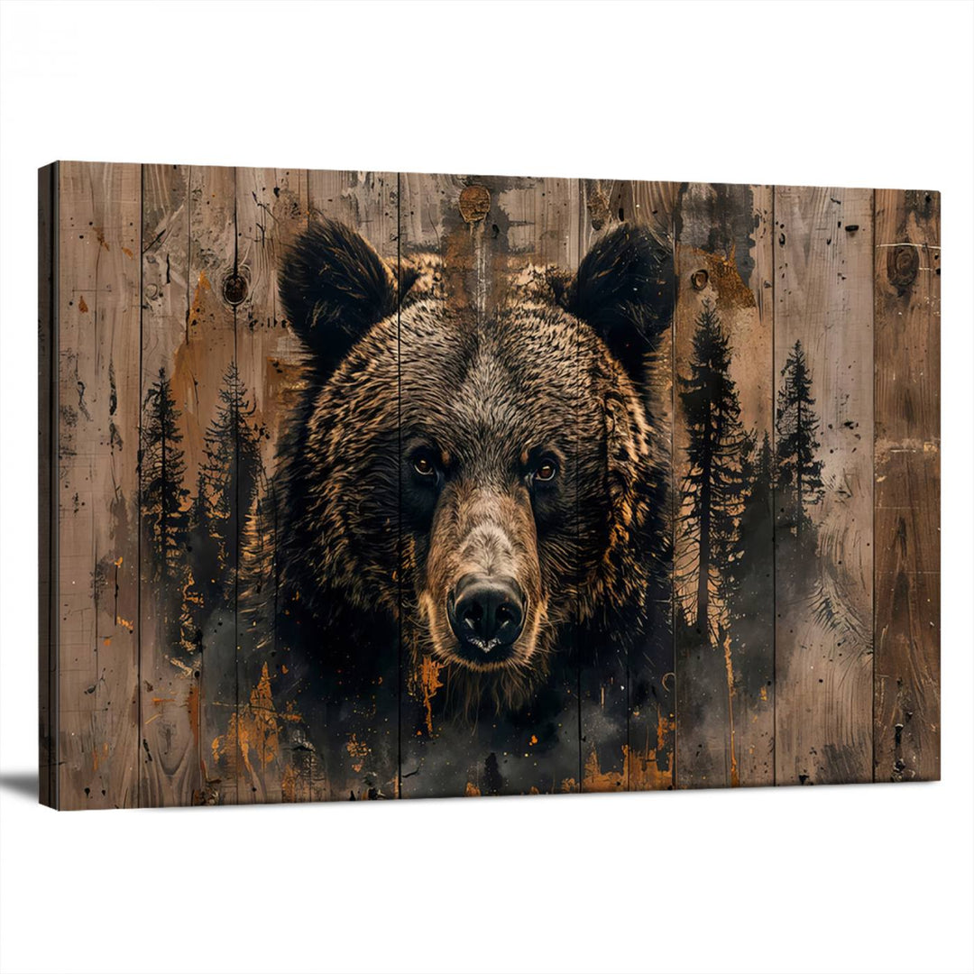 Rustic Bear Wall Art | Triptych Canvas Print | Rustic Cabin Wall Decor | Forest-Inspired Animal Art | Perfect for Farmhouse or Woodland Print