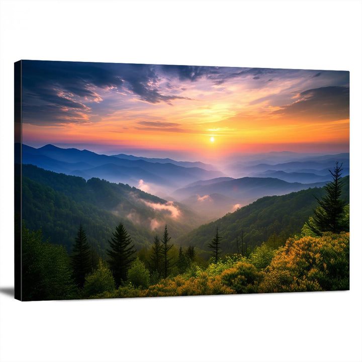 Majestic Mountain Sunrise Landscape Wall Art | Canvas Print Ready to Hang | Perfect for Farmhouse Wall Decor, Cabin Wall Art, Nature Lover’s Retreat