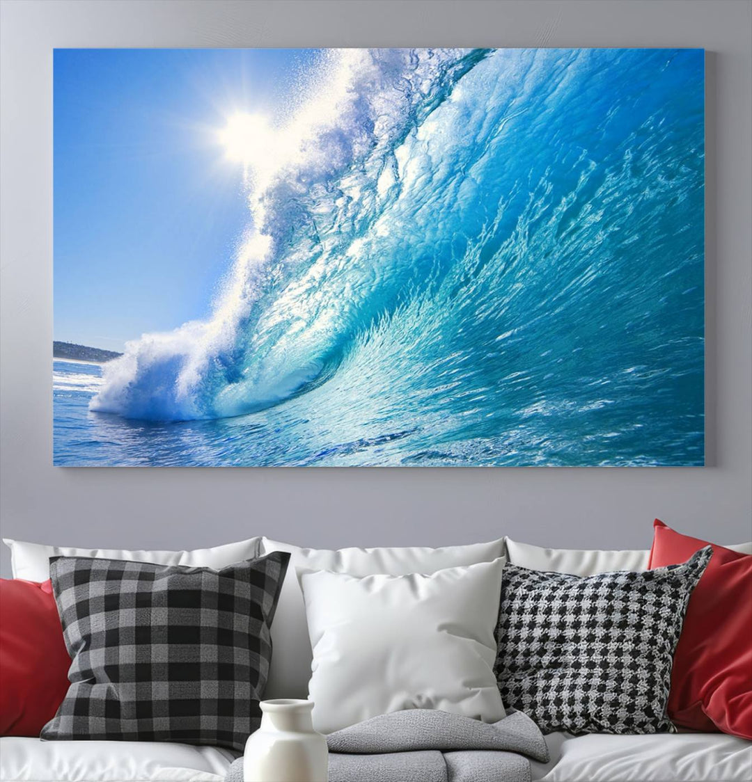 Blue Big Wave Surfing Ocean Canvas Wall Art Impresión de arte para sala de estar, decoración de la oficina en el hogar, arte de la pared de la playa, arte de la pared del mar