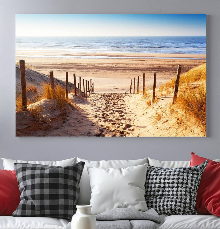 Serene Beach Path Canvas Art, Giclee Canvas Print with Gallery Wrap, Coastal Sand Dunes Wall Art Featuring Canon Print Quality