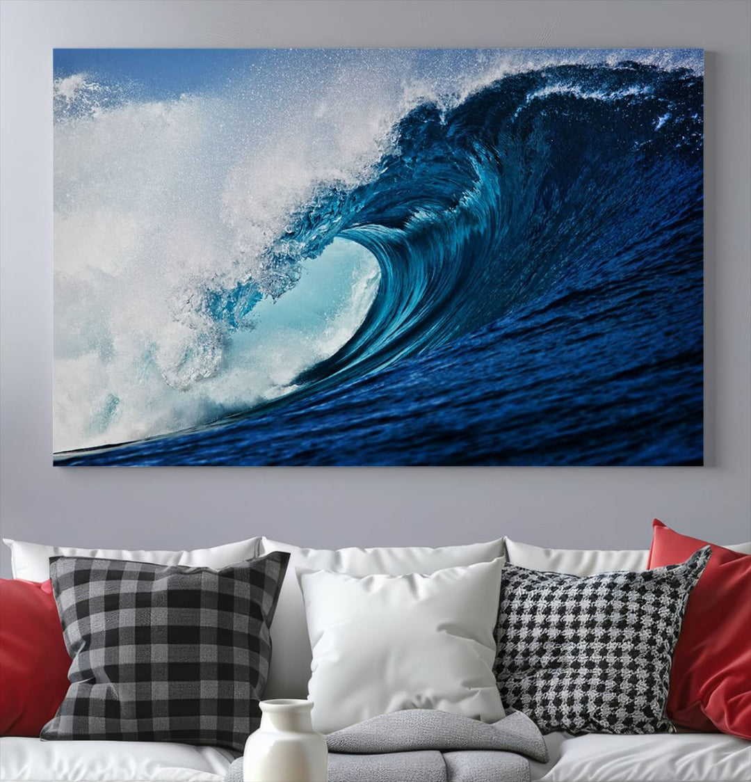 Ocean Wave at Sunset Canvas Art, Large Wall Print of Vibrant Water Waves, Coastal Art for Living Room and Dining Room Decor