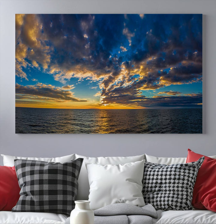 Dramatic Ocean Sunset Canvas Art, Panoramic Seascape Wall Art, Giclee Canvas Print with Canon Quality for Coastal Decor