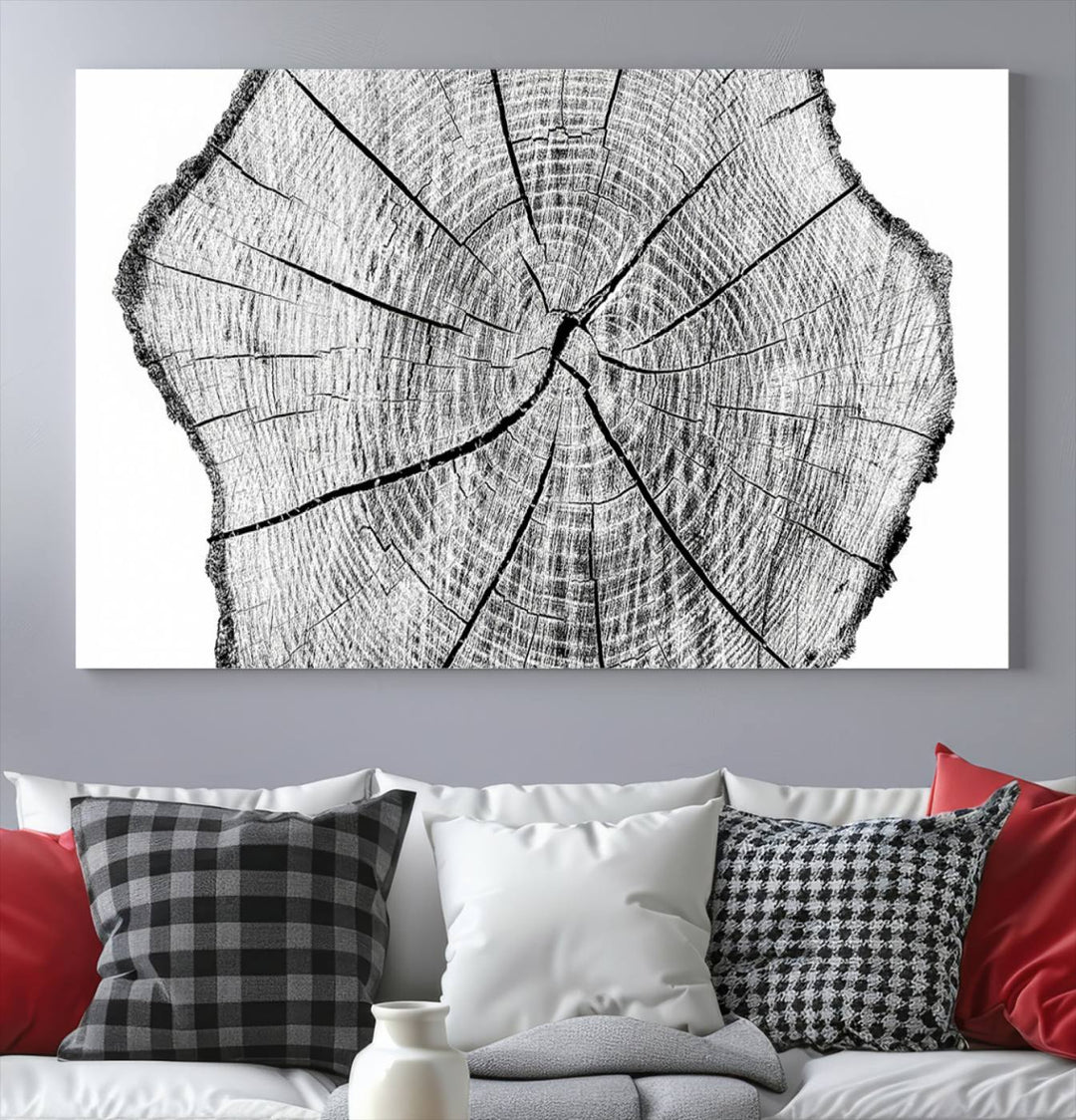 Black and white tree ring art print.