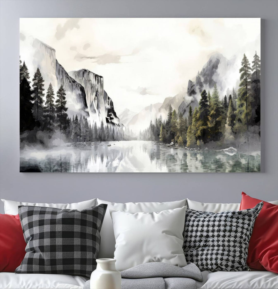 The Yosemite Valley Wall Art Canvas Print, a framed nature décor, is beautifully displayed.