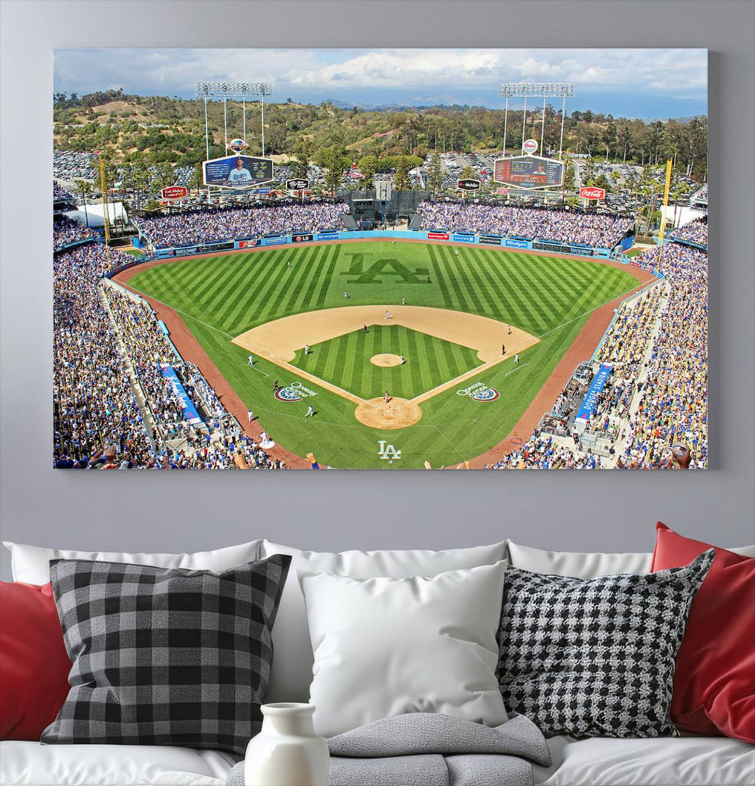 Aerial view of a sunny game day at Citi Field, captured in a 3-panel canvas print wall art.