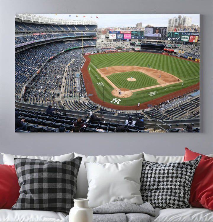 Aerial view of Yankee Stadium filled with fans, showcased on a New York Yankees Stadium Wall Art Canvas Print.