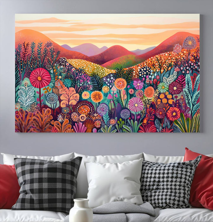 Yayoi Kusama 1986 Wall Art Print – Yayoi Kusama Wabi Sabi Japanese Wall Art Print - Vibrant Abstract Landscape Canvas
