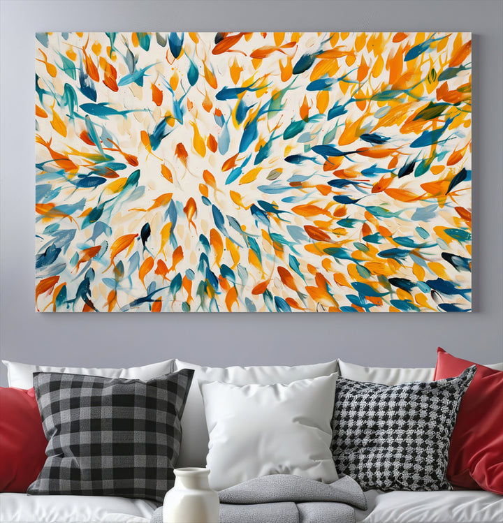 Abstract Fish Shoal Wall Art Canvas Print, Colorful Fish Herd Painting on Canvas Print, Ocean Animal Artwork, Ready to Hang