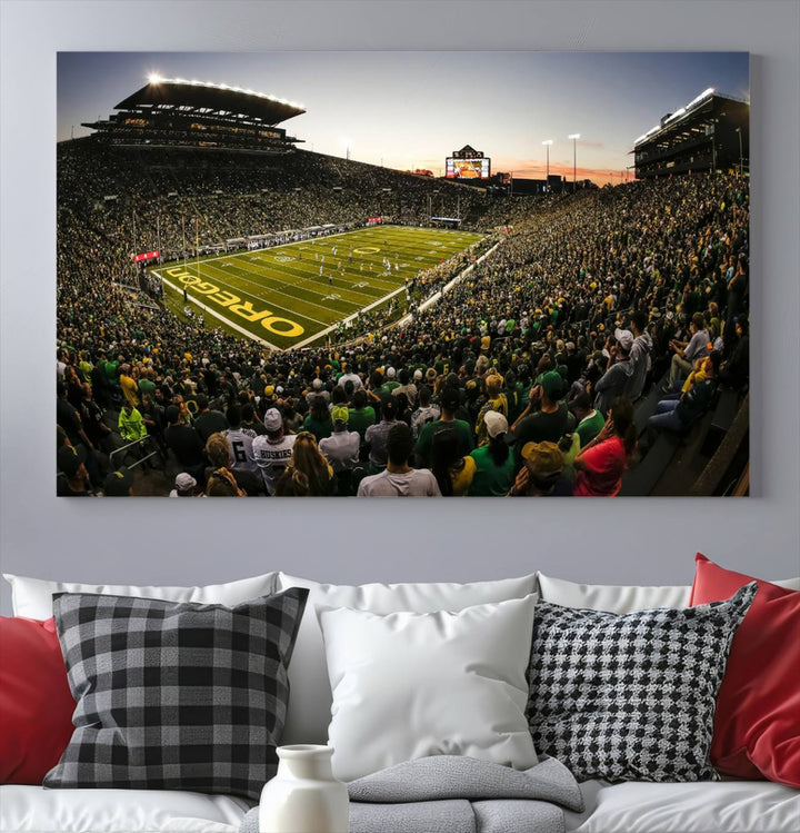 Autzen Stadium Evening Game Triple Canvas Wall Art - Oregon Ducks Football Match