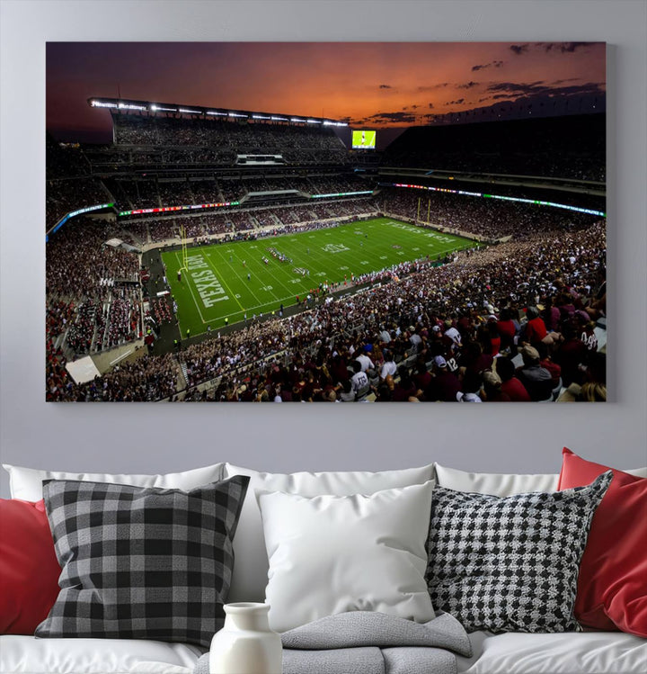 Canvas print of the Texas A&M University Aggies football team at Kyle Field Stadium.