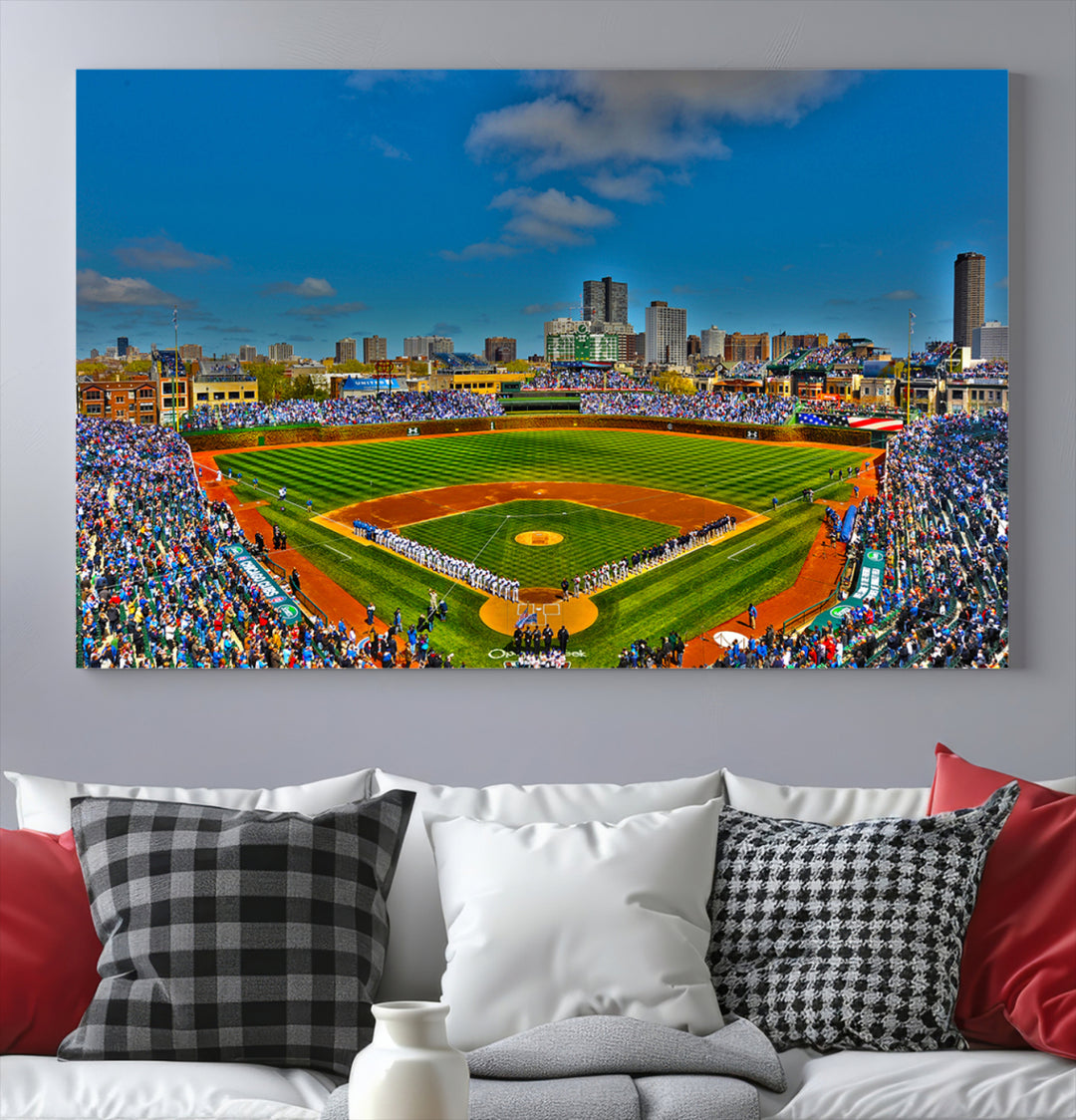 Wrigley Field Chicago Cubs Panoramic 3-Piece Canvas Wall Art - Iconic Baseball Stadium Print for Sports Lovers - Ready to Hang